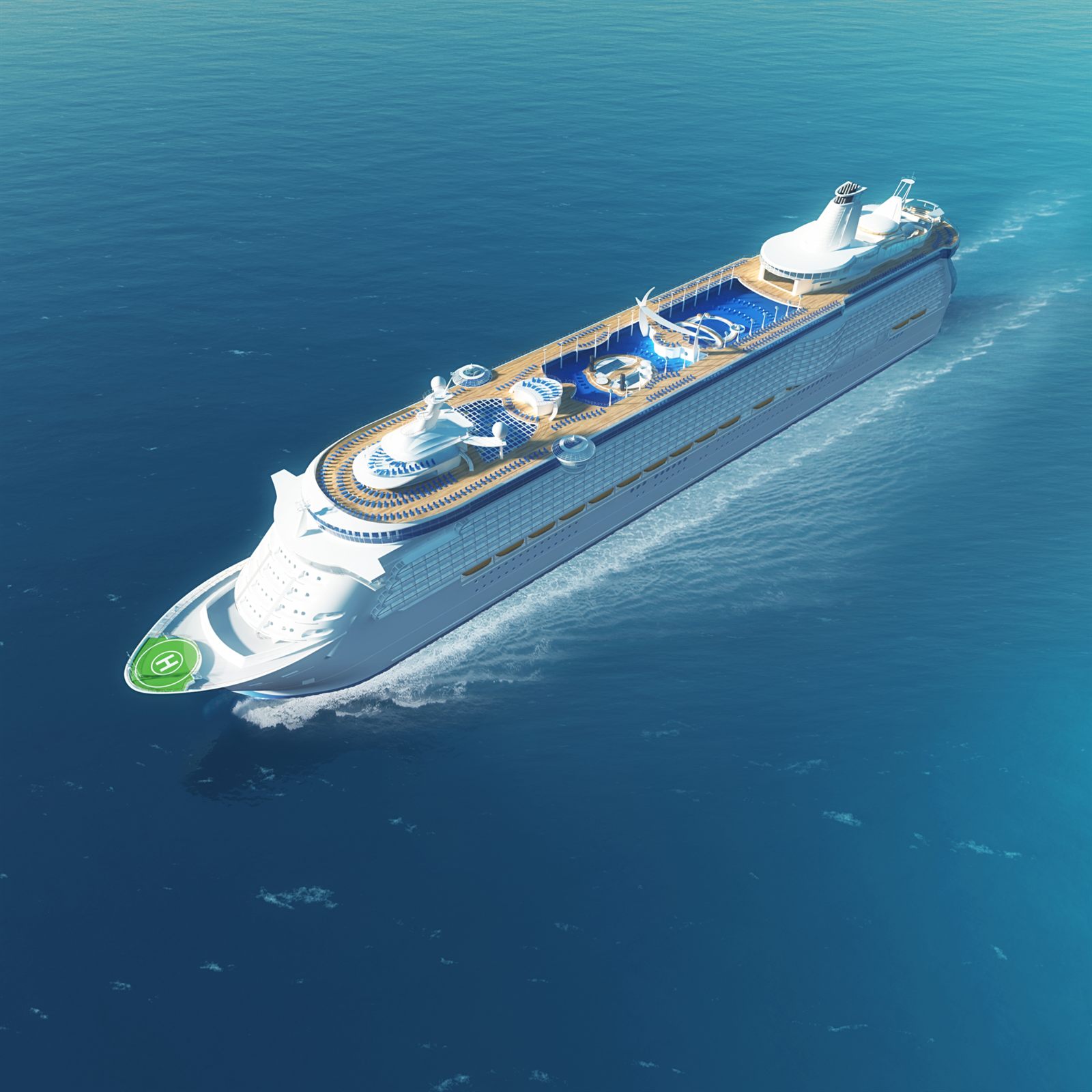Aerial view of a cruise ship at sea