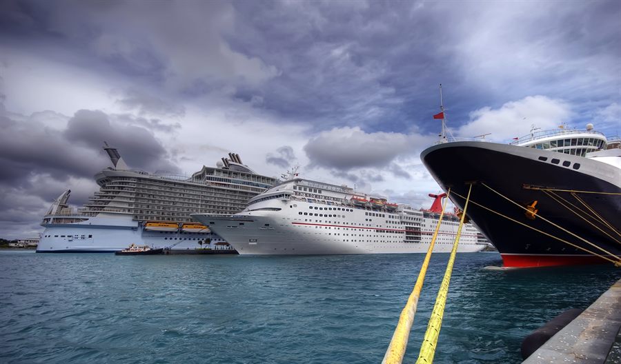 Cruise ships moored side by side