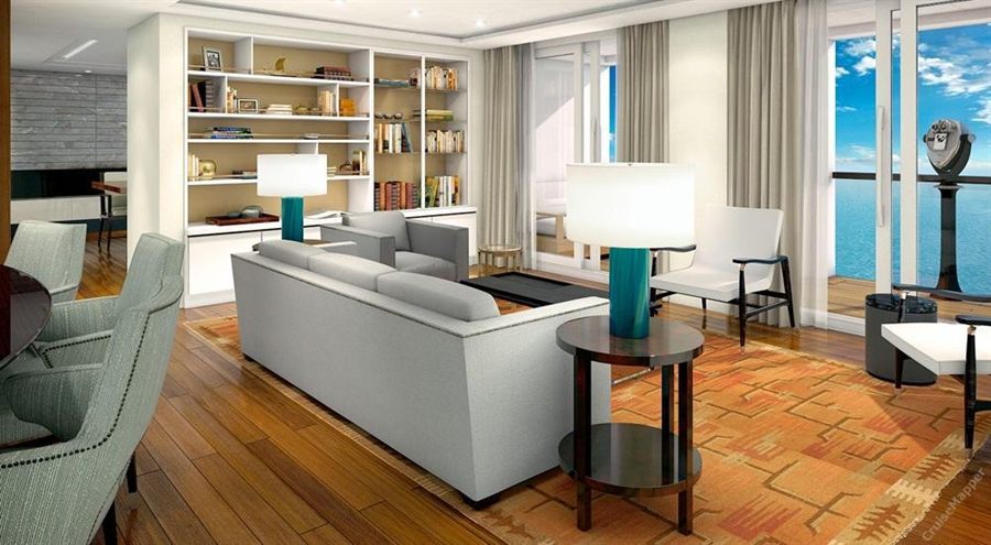 Living room of a cruise ship suite